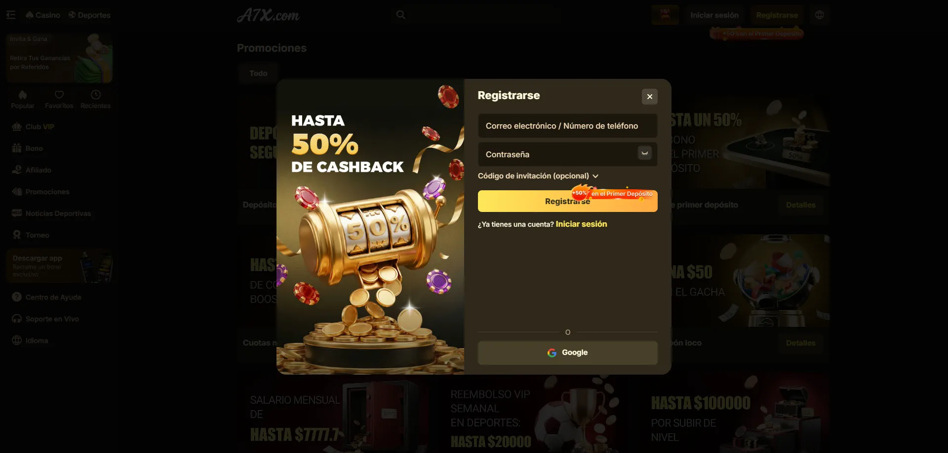 Cómo registrarse en A7X Casino México paso a paso