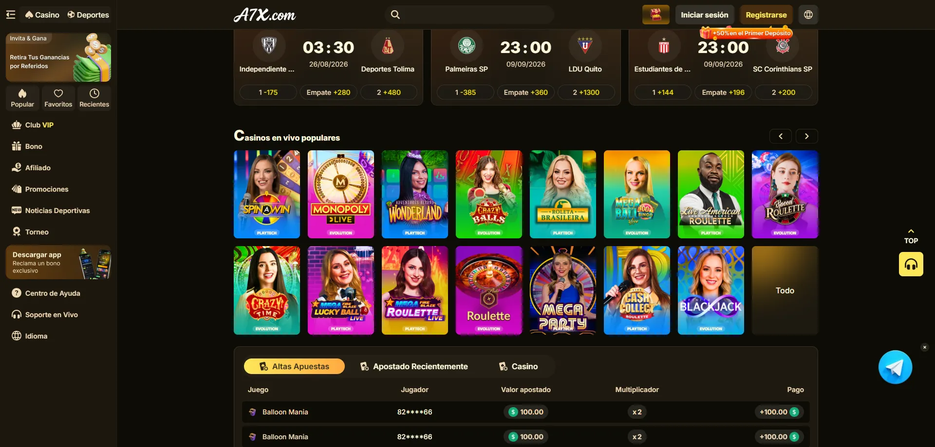 Casino en vivo con crupier real en A7X Casino
